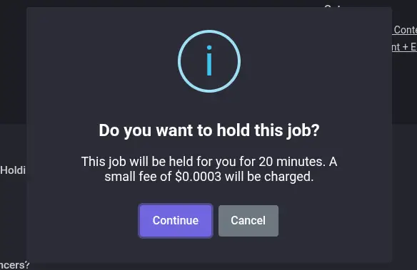 SproutGigs's job holding pop-up