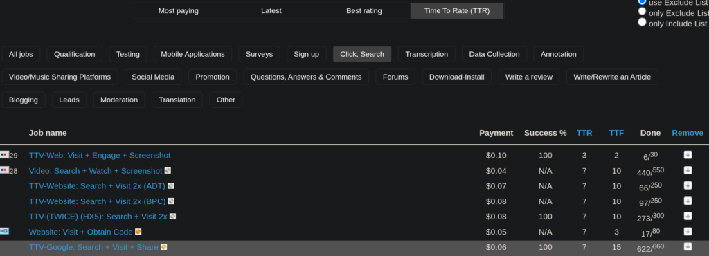 Microworkers Click, Search