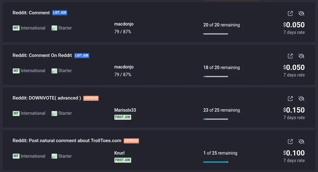 Reddit Jobs Exmaples